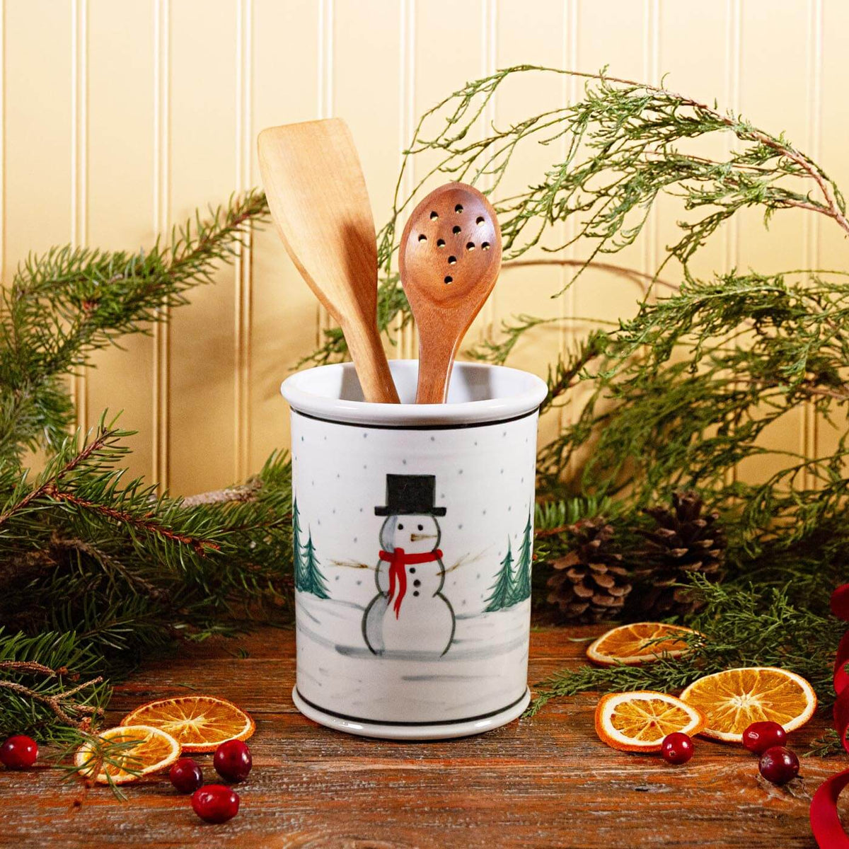 Utensil Holder, Brushwork Snowman