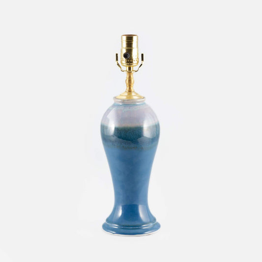Handmade Pottery 10 Inch Slender Table Lamp in Blue Oribe pattern made by Georgetown Pottery in Maine