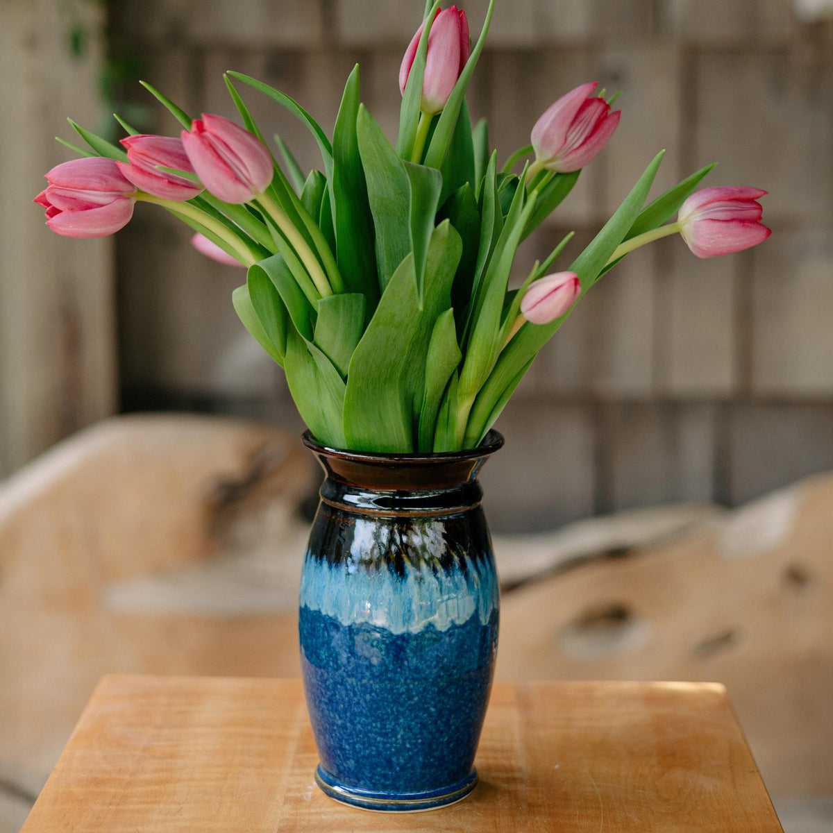 Porcelain Garden Vase in Blue Hamada handmade by Georgetown Pottery in Maine