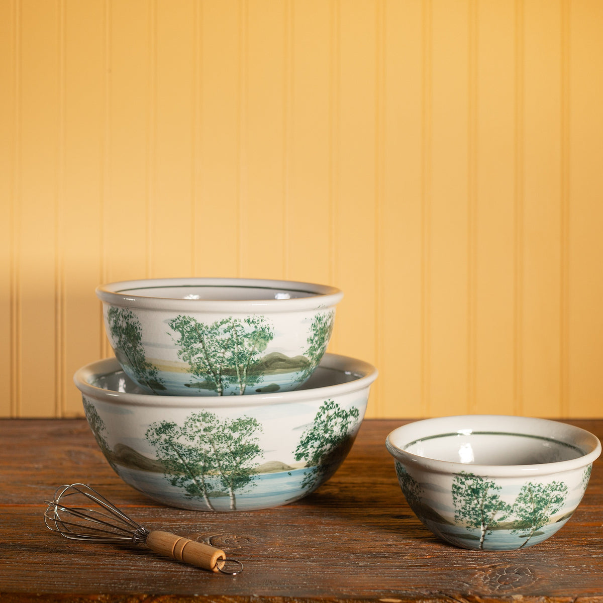 Handmade Pottery Mixing Bowl Set of 3 (6,8,10) in Birch Point pattern made by Georgetown Pottery in Maine