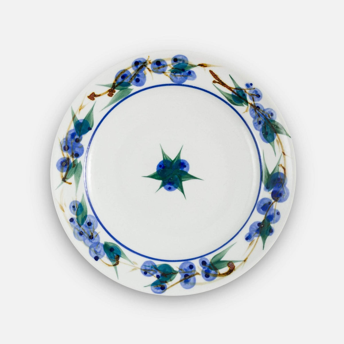 Handmade Pottery Classic Dinner Plate in Blueberry pattern made by Georgetown Pottery in Maine