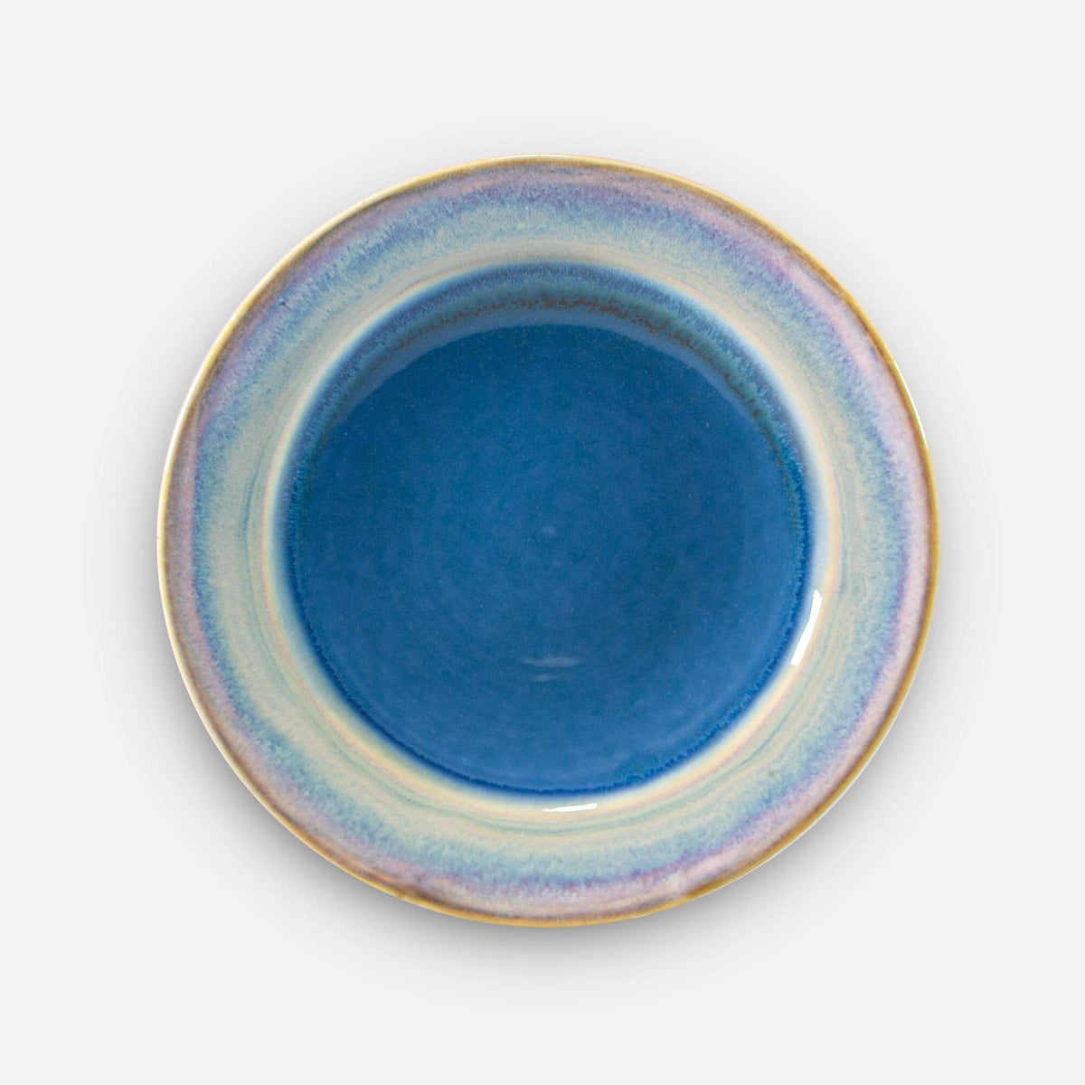 Handmade Pottery Classic Dinner Plate in Blue Oribe pattern made by Georgetown Pottery in Maine