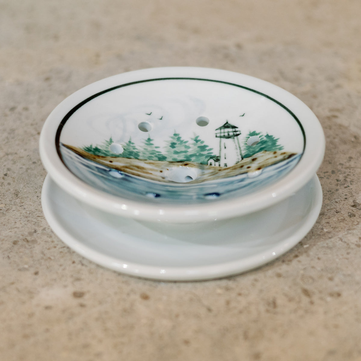 Handmade Ceramic Soap Dish in Lighthouse by Georgetown Pottery in Maine