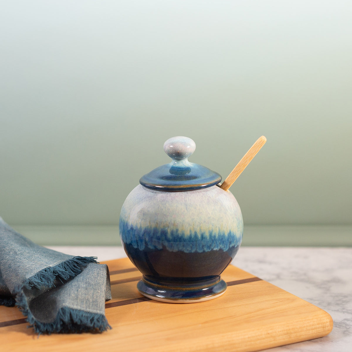 Handmade ceramic Sugar Jar in Cobalt made by Georgetown Pottery in Maine
