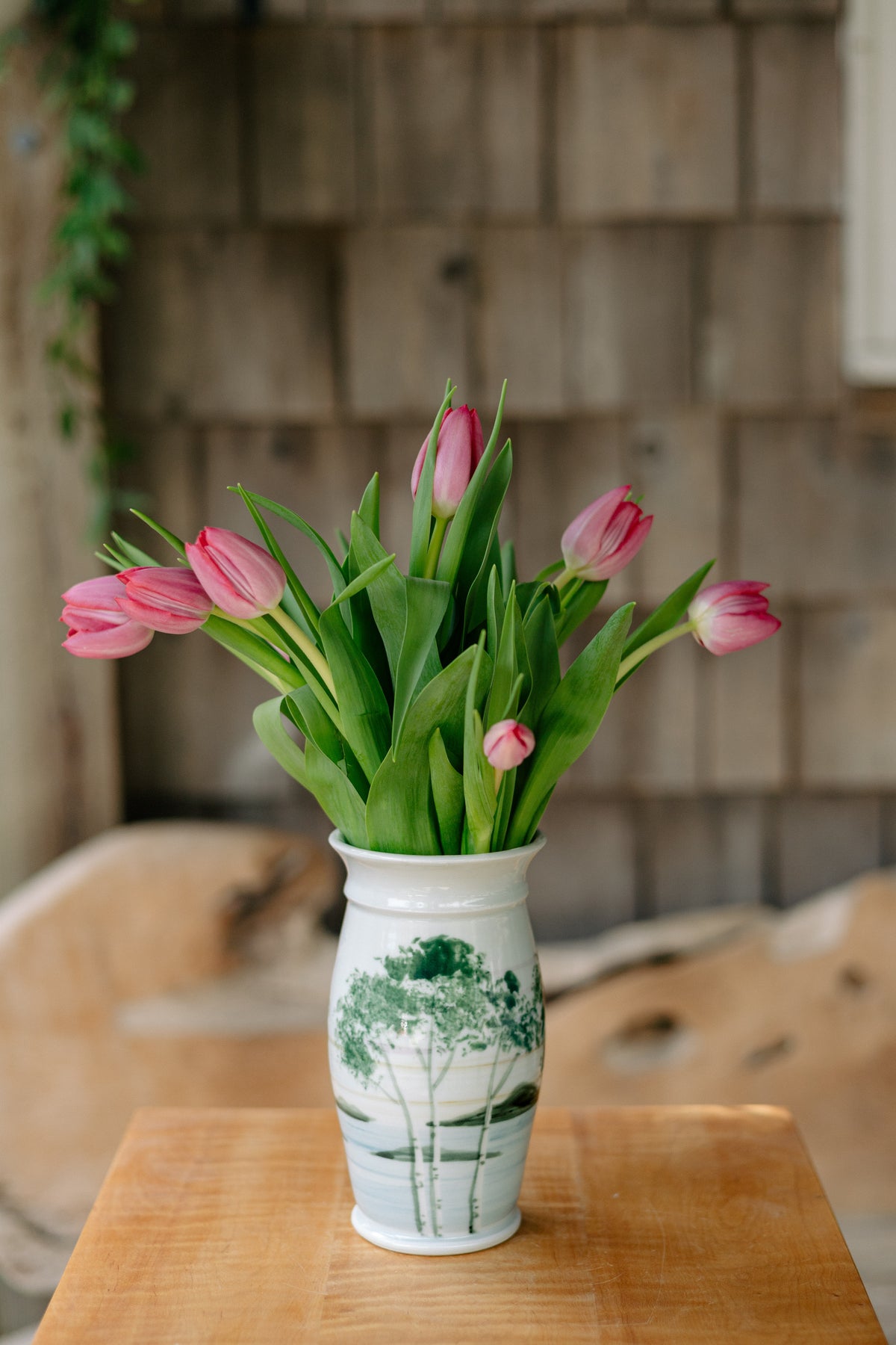 Porcelain Garden Vase in Birch Point pattern  handmade by Georgetown Pottery in Maine