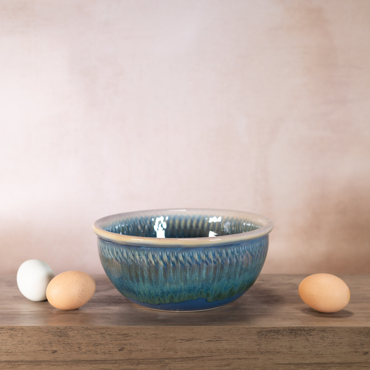 Handmade Pottery 8 Inch Mixing Bowl in Blue Oribe pattern made by Georgetown Pottery in Maine