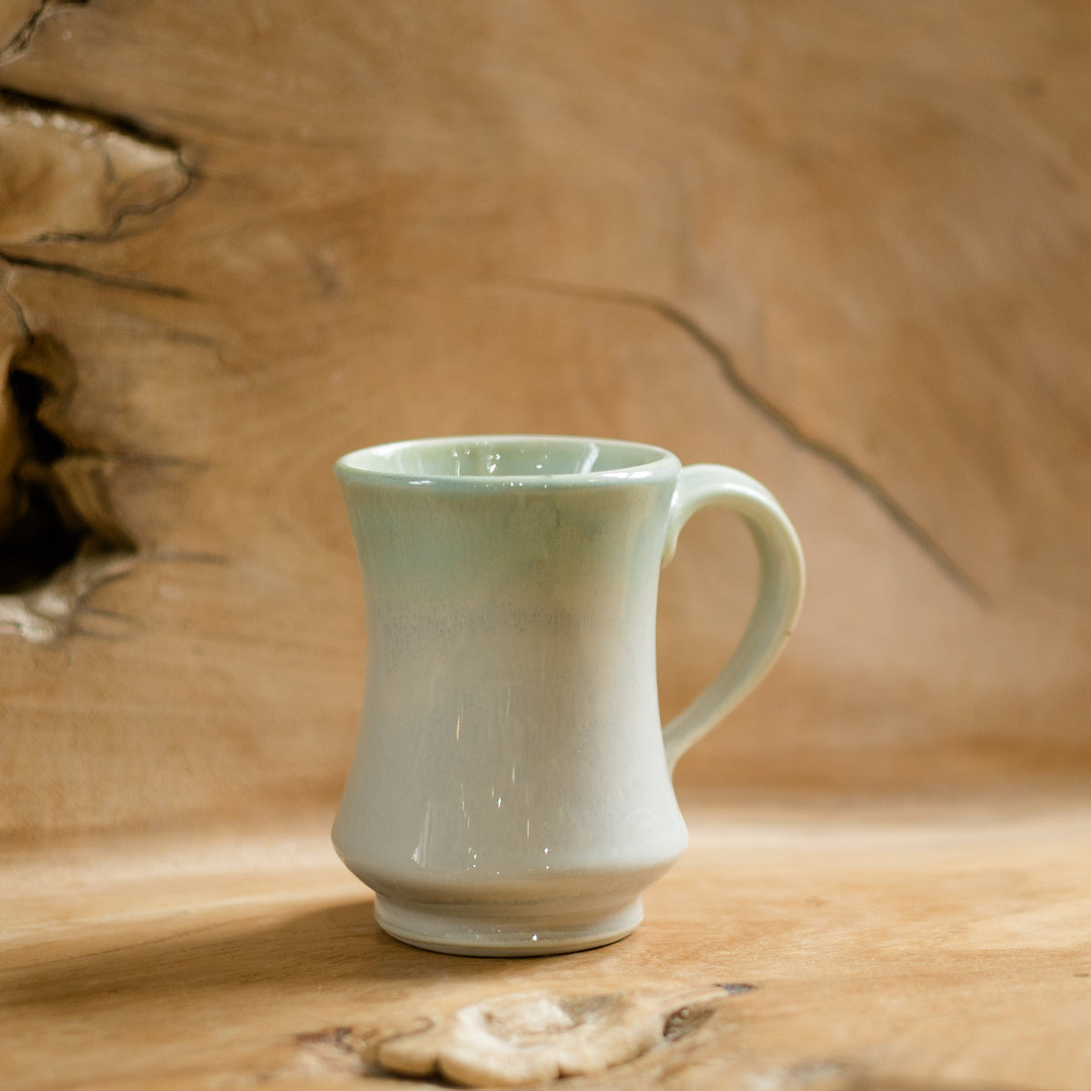 Pedestal Mug in Ivory Green made by Georgetown Pottery in Maine 