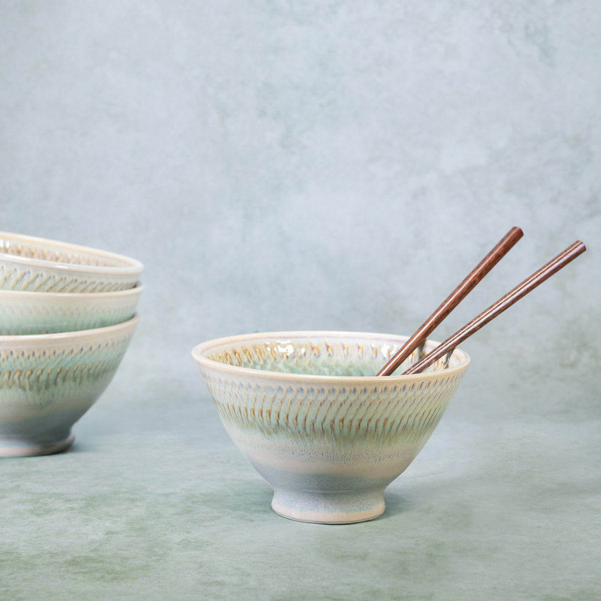 Ceramic Rice & Noodle Bowl in Ivory Green handmade by Georgetown Pottery in Maine