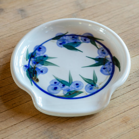 Handmade ceramic Spoon Rest in Blueberry pattern made by Georgetown Pottery in Maine