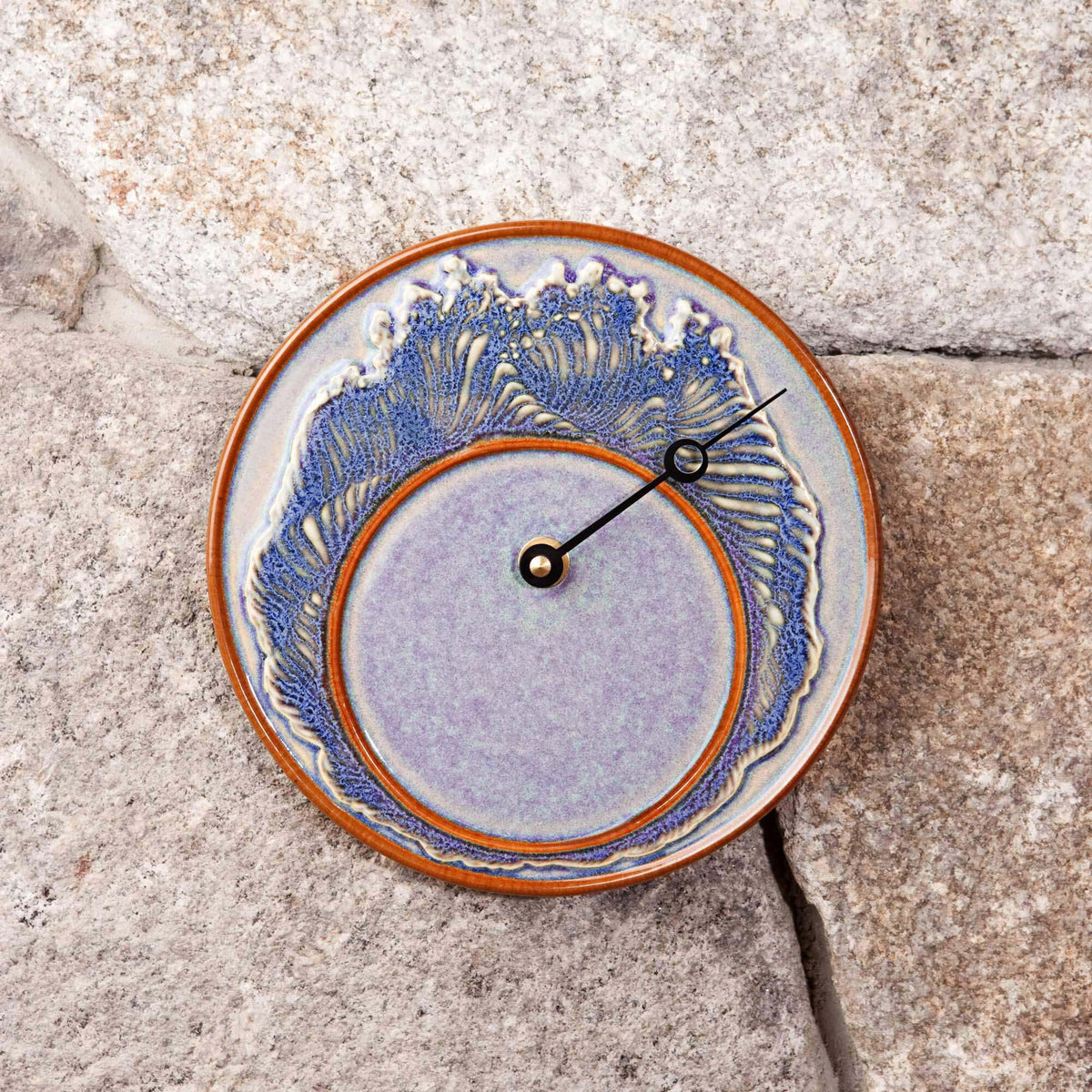 Handmade Pottery Tide Clock in Purple Wave pattern made by Georgetown Pottery in Maine