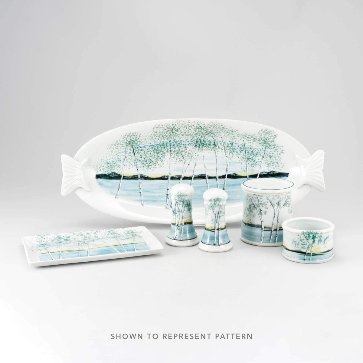 Handmade Pottery 10 Inch Round Table Lamp in Birch Point pattern made by Georgetown Pottery in Maine