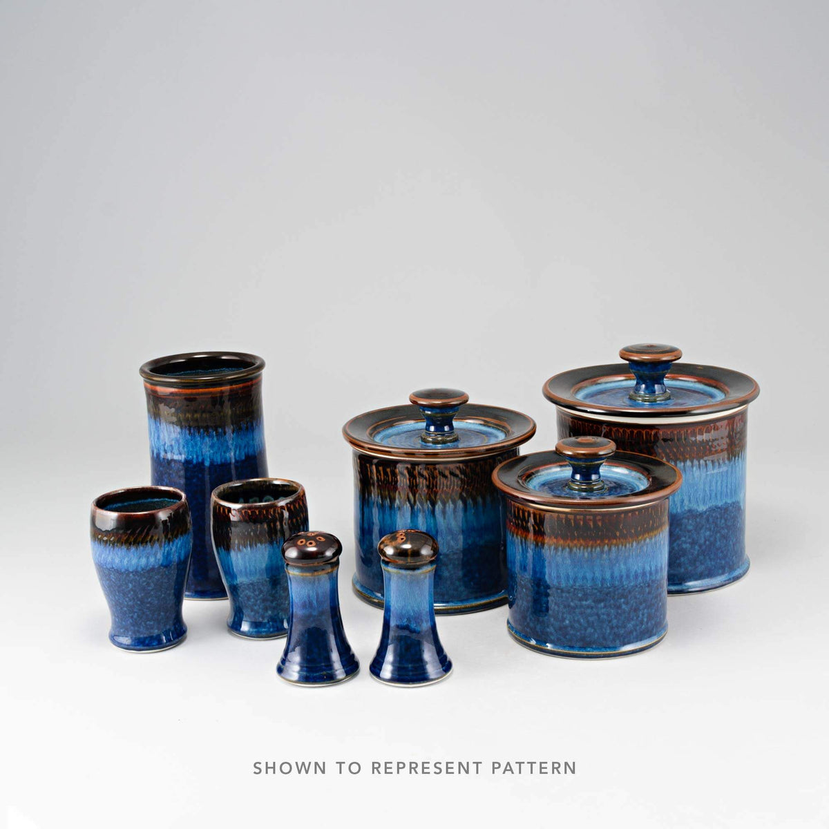 Handmade Pottery 8 Inch Bedside Lamp in Blue Hamada pattern made by Georgetown Pottery in Maine