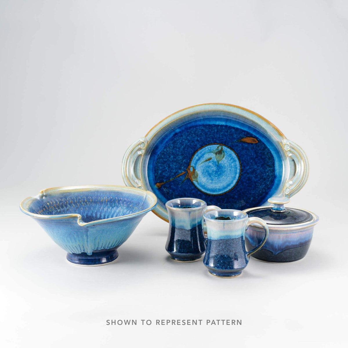 Handmade Pottery 10 Inch Round Table Lamp in Cobalt pattern made by Georgetown Pottery in Maine