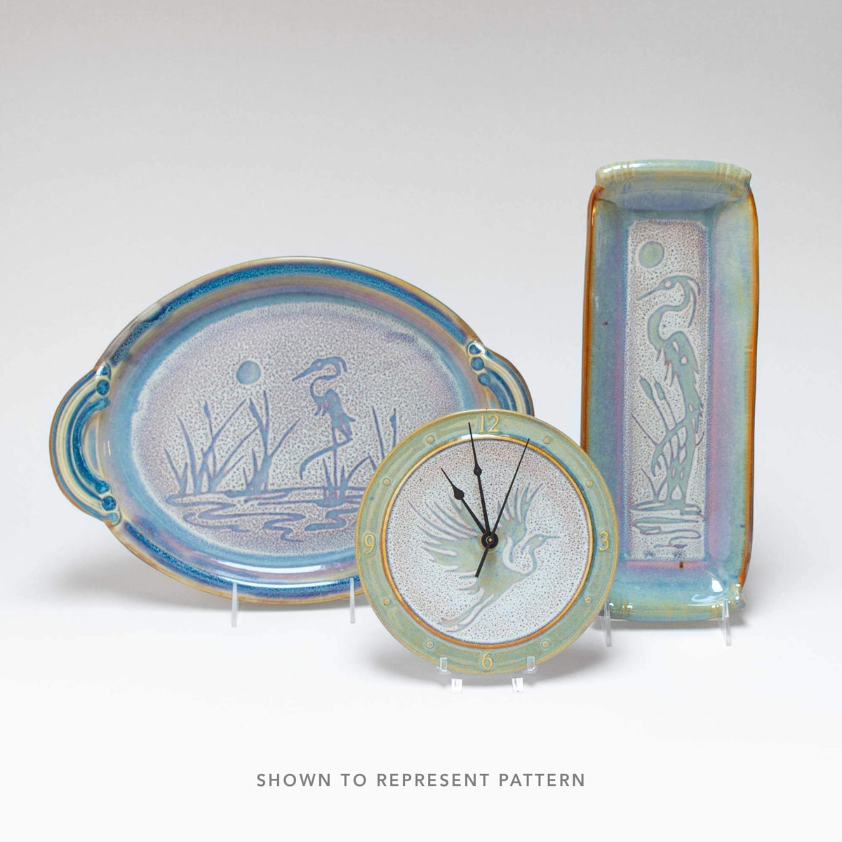 Handmade Pottery Tapas Plate in Purple Heron pattern made by Georgetown Pottery in Maine
