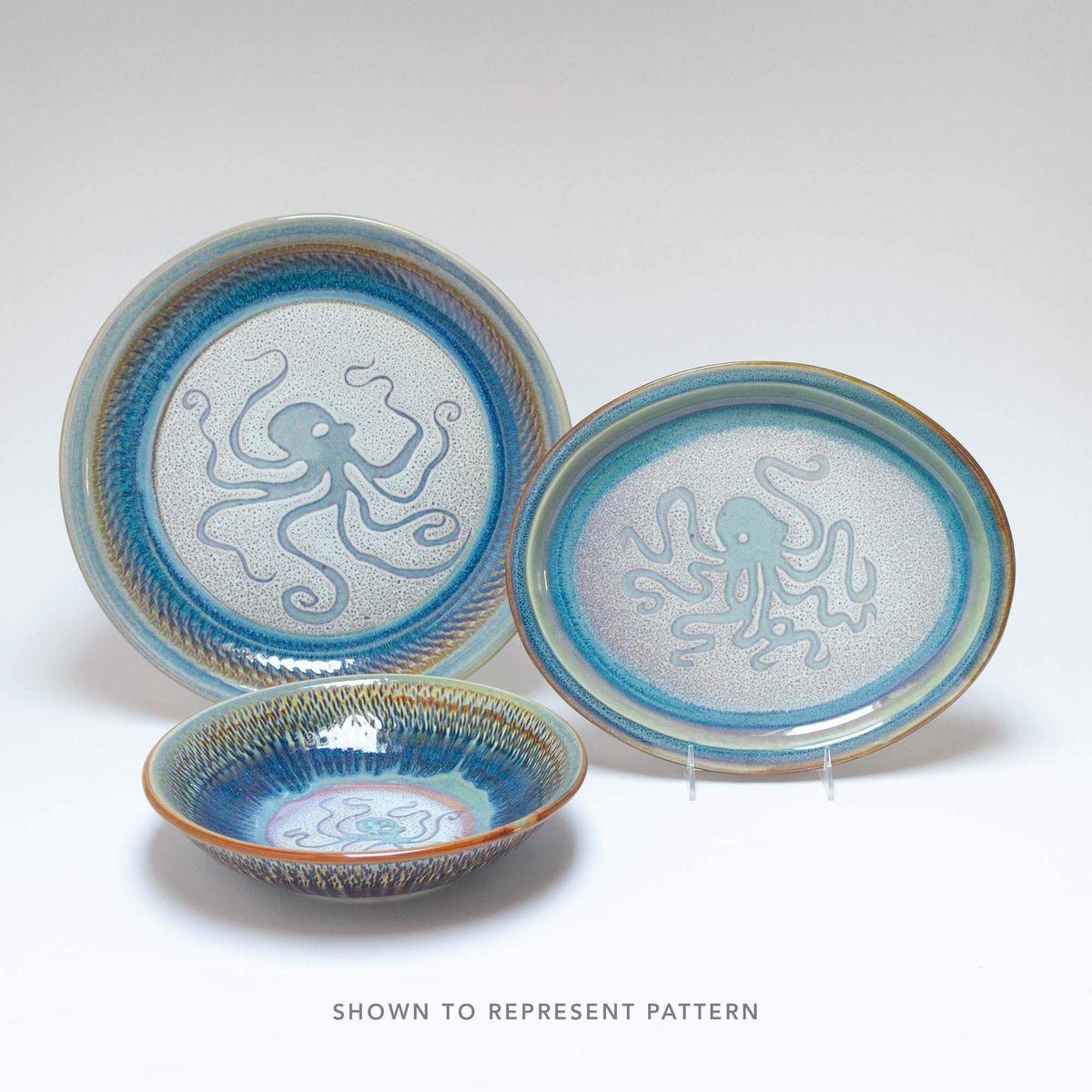 Handmade Pottery Tapas Plate in Purple Octopus pattern made by Georgetown Pottery in Maine